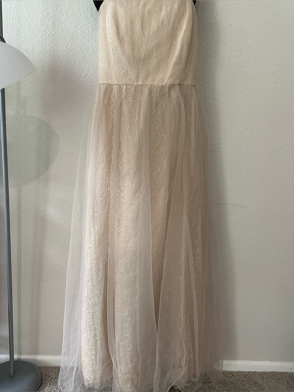 White by Vera Wang Cream Lace and Tulle Strapless Gown